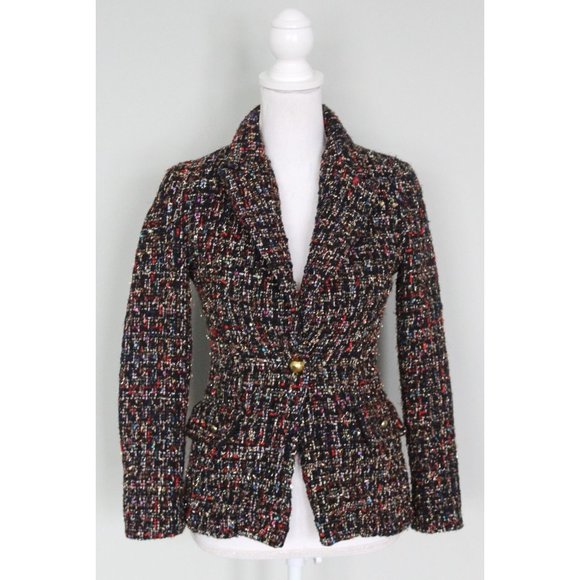AMANDA UPRICHARD Aldridge Blazer Jacket Tweed Rainbow Metallic Size S Small XS - Picture 4 of 14